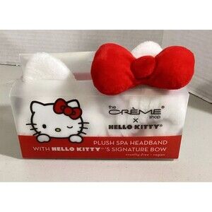 New The Creme Shop x Hello Kitty Signature Red Bow White Plush Spa Headband Cute